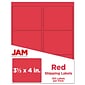 JAM Paper Laser/Inkjet Address Label, 3 3/8" x 4", Red, 6 Labels/Sheet, 20 Sheets/Pack (14516067)