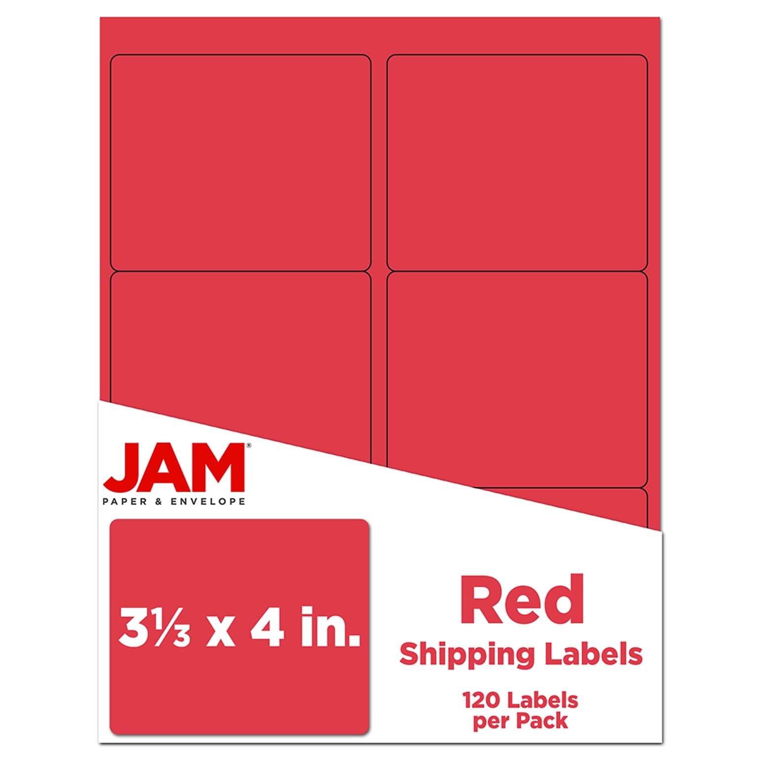 JAM Paper Laser/Inkjet Address Label, 3 3/8 x 4, Red, 6 Labels/Sheet, 20 Sheets/Pack (14516067)