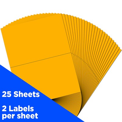 JAM Paper Shipping Labels, Half Page, 5 1/2 x 8 1/2, Neon Orange,  2 Labels/Sheet, 25 Sheets/Pack