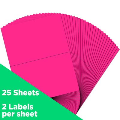 JAM Paper Shipping Labels, Half Page, 5 1/2" x 8 1/2", Neon Pink,  2 Labels/Sheet, 25 Sheets/Pack (359429629)