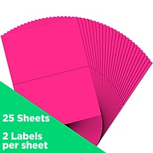 JAM Paper Shipping Labels, Half Page, 5 1/2 x 8 1/2, Neon Pink,  2 Labels/Sheet, 25 Sheets/Pack (3