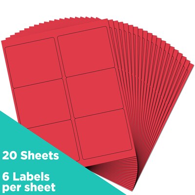 JAM Paper Laser/Inkjet Address Label, 3 3/8 x 4, Red, 6 Labels/Sheet, 20 Sheets/Pack (14516067)