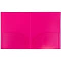JAM Paper Heavy Duty Plastic Two-Pocket School Folders, Fuchsia Pink, 6/Pack (946172D)
