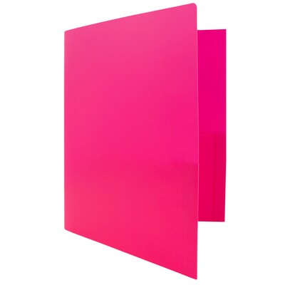 JAM Paper Heavy Duty Plastic Two-Pocket School Folders, Fuchsia Pink, 6/Pack (946172D)