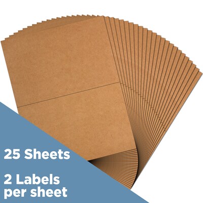 JAM Paper Shipping Labels, Half Page, 5 1/2" x 8 1/2", Brown Kraft, 2 Labels/Sheet, 25 Sheets/Pack (359430338)