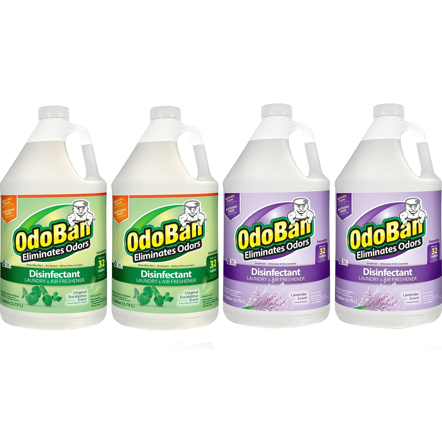 ODOBAN Disinfectant Concentrate, Lavender/Original Eucalyptus, 128 Fl. oz., 4/Carton (91EUCLAVGPK-STP)