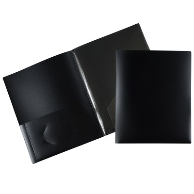 JAM Paper Heavy Duty 4-Pocket Plastic Folders, Black, 2/Pack (389MP4bl)