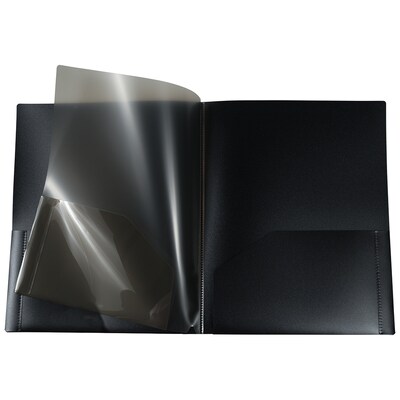 JAM Paper Heavy Duty 4-Pocket Plastic Folders, Black, 2/Pack (389MP4bl)