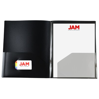 JAM Paper Heavy Duty 4-Pocket Plastic Folders, Black, 2/Pack (389MP4bl)