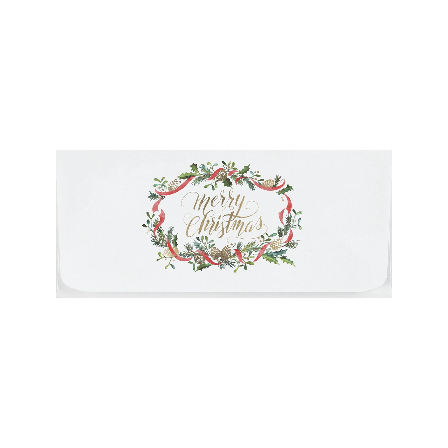 Custom 6-1/2 x 2-7/8 Merry Christmas Wreath Currency Envelopes, Printed, Smooth, 25/Pack