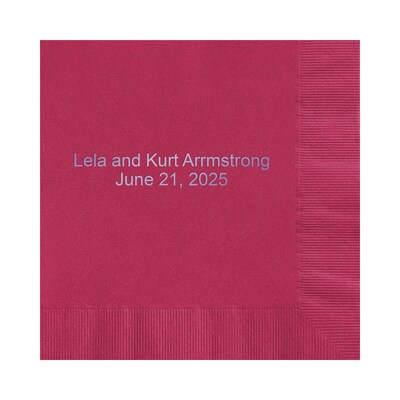 Custom 6-1/2 Square Magenta Luncheon Napkin, 3-Ply Tissue, 100/Pack