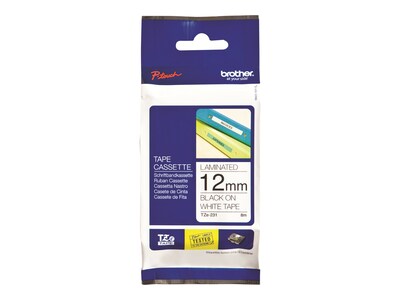 Brother P-touch TZe-231 Laminated Label Maker Tape, 1/2 x 26-2/10, Black on White, 4/Pack (TZe-231
