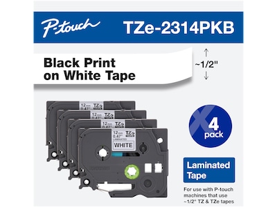 Brother P-touch TZe-231 Laminated Label Maker Tape, 1/2 x 26-2/10, Black on White, 4/Pack (TZe-231