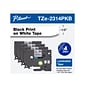 Brother P-touch TZe-231 Laminated Label Maker Tape, 1/2 x 26-2/10, Black on White, 4/Pack (TZe-231