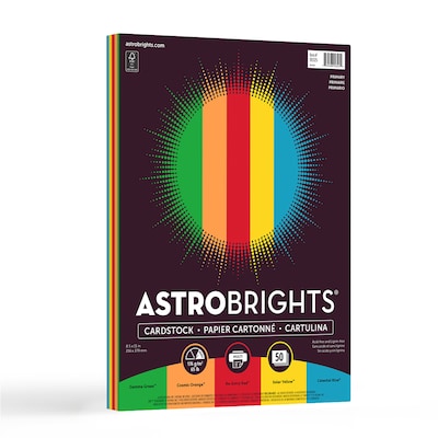 Astrobrights Primary 65 lb. Cardstock Paper, 8.5 x 11, Assorted Colors, 50 Sheets/Pack (99325-02)