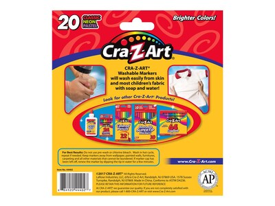 Cra-Z-Art Washable Markers, Broad Point, Assorted Colors, 20/Pack (44402WM-20)