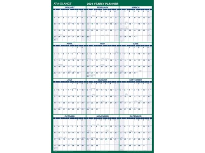 2021 AT-A-GLANCE 48 x 32 Wall Calendar, White/Green/Blue (PM3102821)