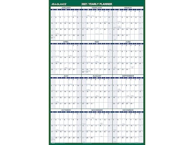 2021 AT-A-GLANCE 36 x 24 Wall Calendar, White/Green/Blue (PM2102821)