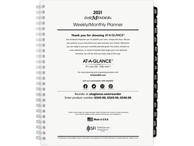 2021 AT-A-GLANCE 6.88 x 8.75 Refill, DayMinder, White (G5455021)