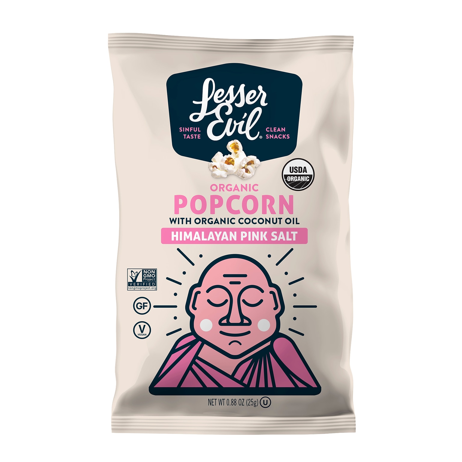 Lesser Evil Snack Organic Himalayan Pink Salt Popcorn, 0.88 oz., 18 Bags/Carton (LSN00141)