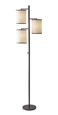 Adesso® Bellows 74H Tree Lamp, Antique Bronze with White Cylinder Shades (4152-26)