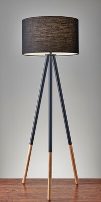 Adesso® Louise 60.25H Tripod Floor Lamp, Black with Black Fabric Shade (6285-01)