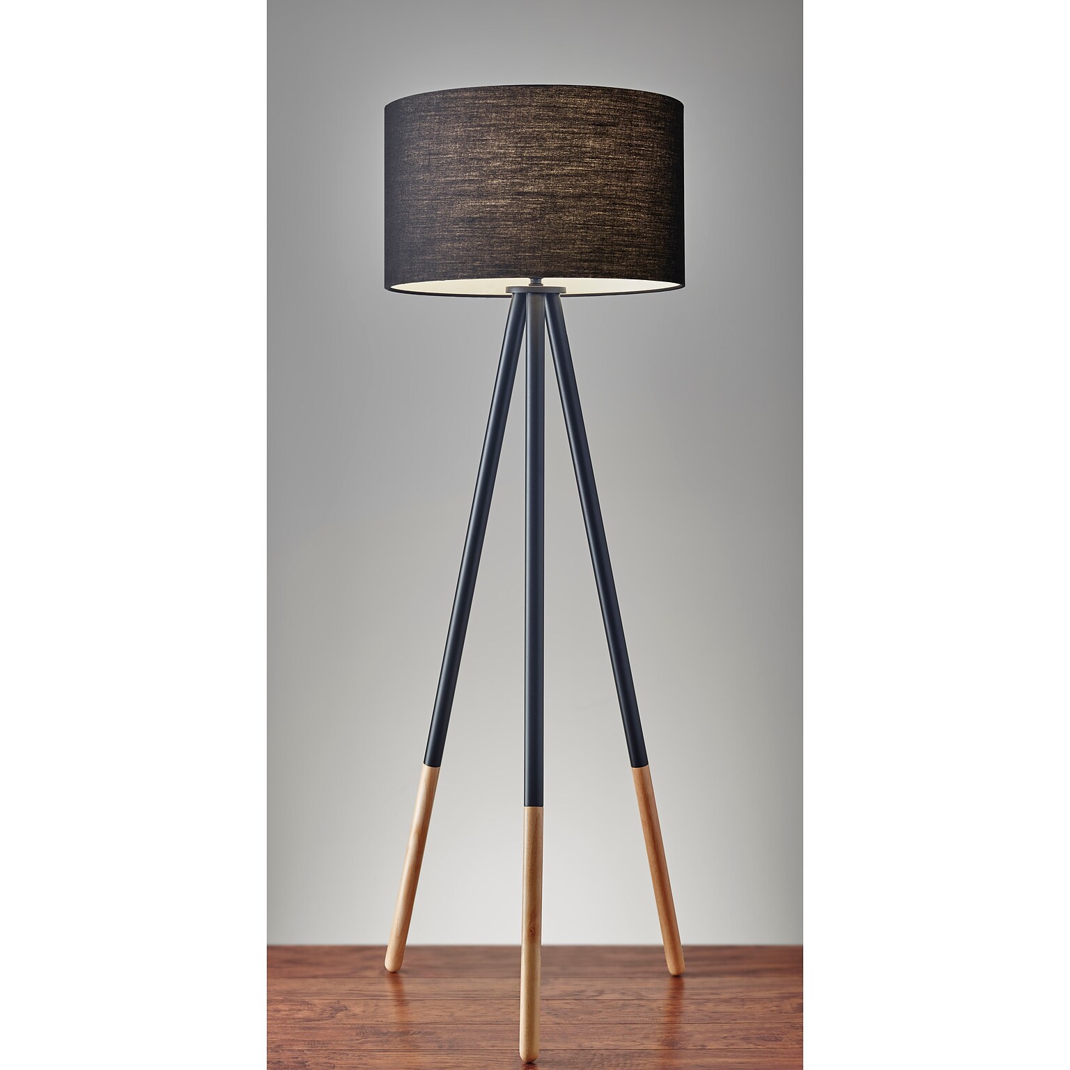 Adesso® Louise 60.25H Tripod Floor Lamp, Black with Black Fabric Shade (6285-01)