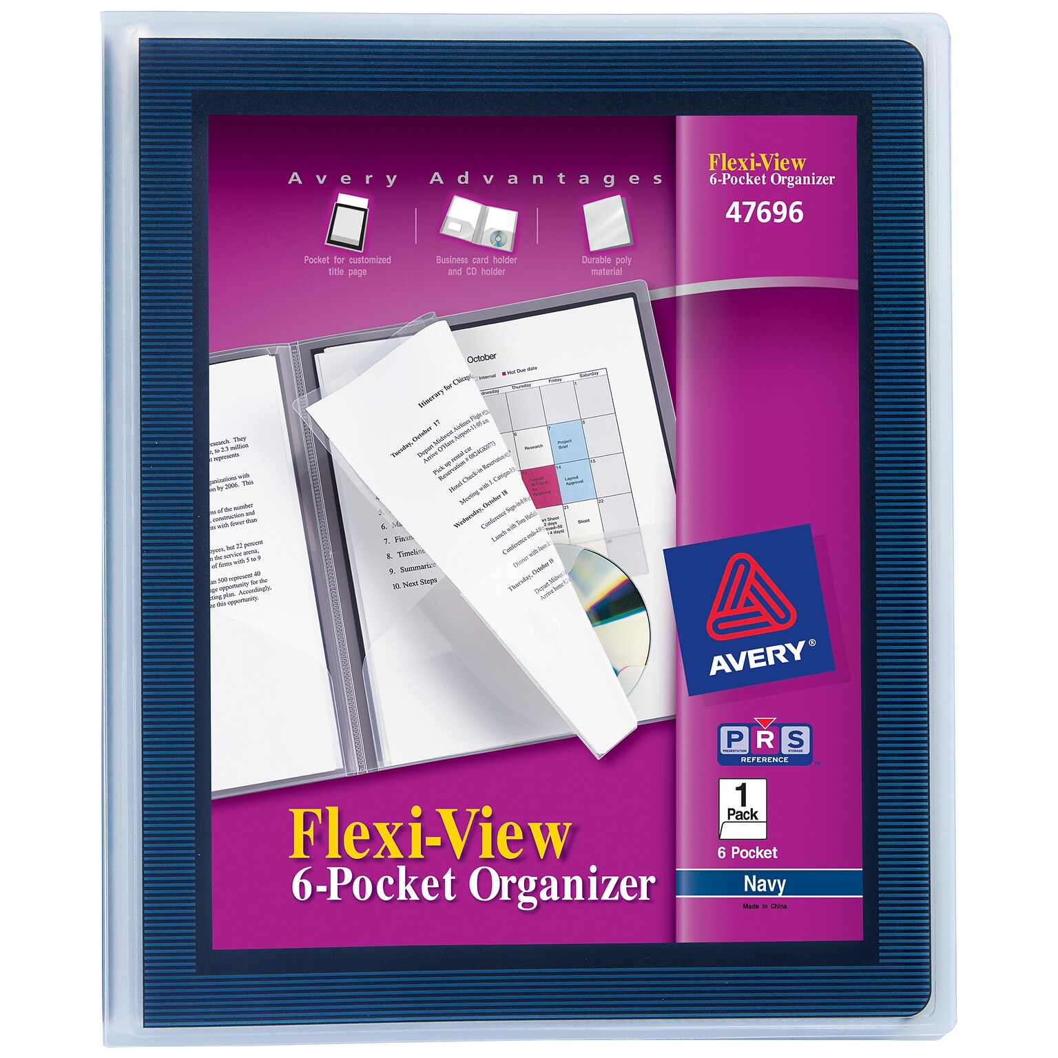 Avery Flexi-View 6-Pocket Presentation Folder, Navy Blue (47696)