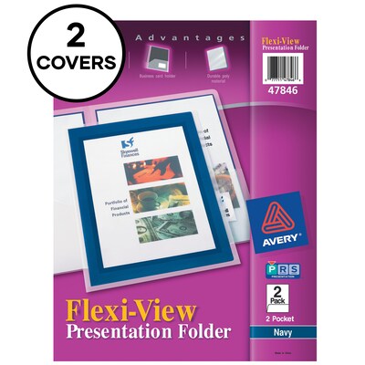 Avery Flexi-View 2-Pocket Presentation Folders, Navy Blue/Translucent, 2/Pack (47846)