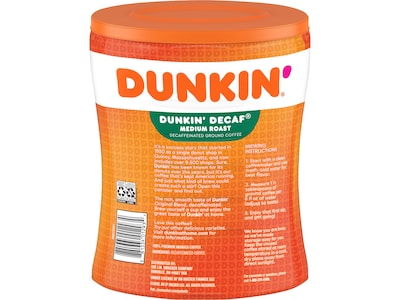 Dunkin Original Blend Decaf Ground Coffee, Medium Roast, 30 oz. (8133401293)