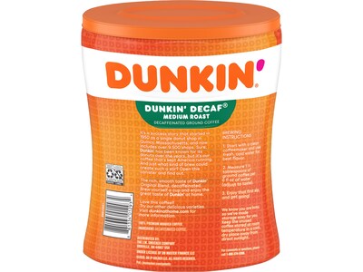 Dunkin Original Blend Decaf Ground Coffee, Medium Roast, 30 oz. (8133401293)