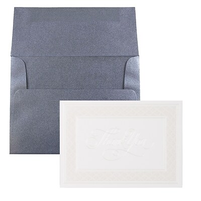 JAM Paper® Thank You Card Sets, Pearl Border Card with Anthracite Stardream Envelopes, 25 Cards and Envelopes (526M1126MB)