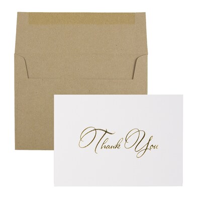 JAM Paper Matte Business Thank You Notecards, White/Gold, 25/Pack (D41115TYBKMB)
