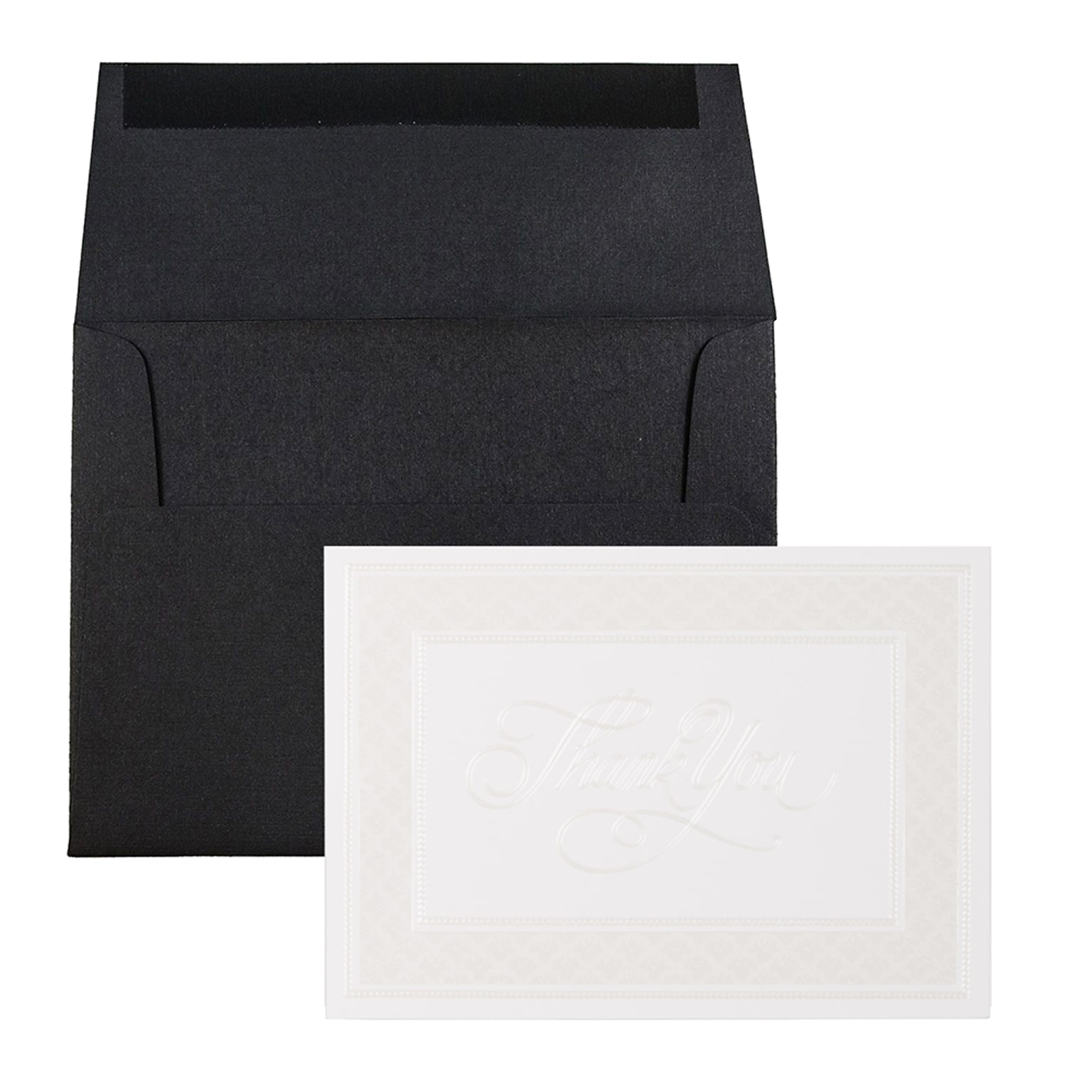 JAM PAPER Thank You Card Sets, Pearl Border Card with Black Linen Envelopes, 25 Cards and Envelopes (52678780)
