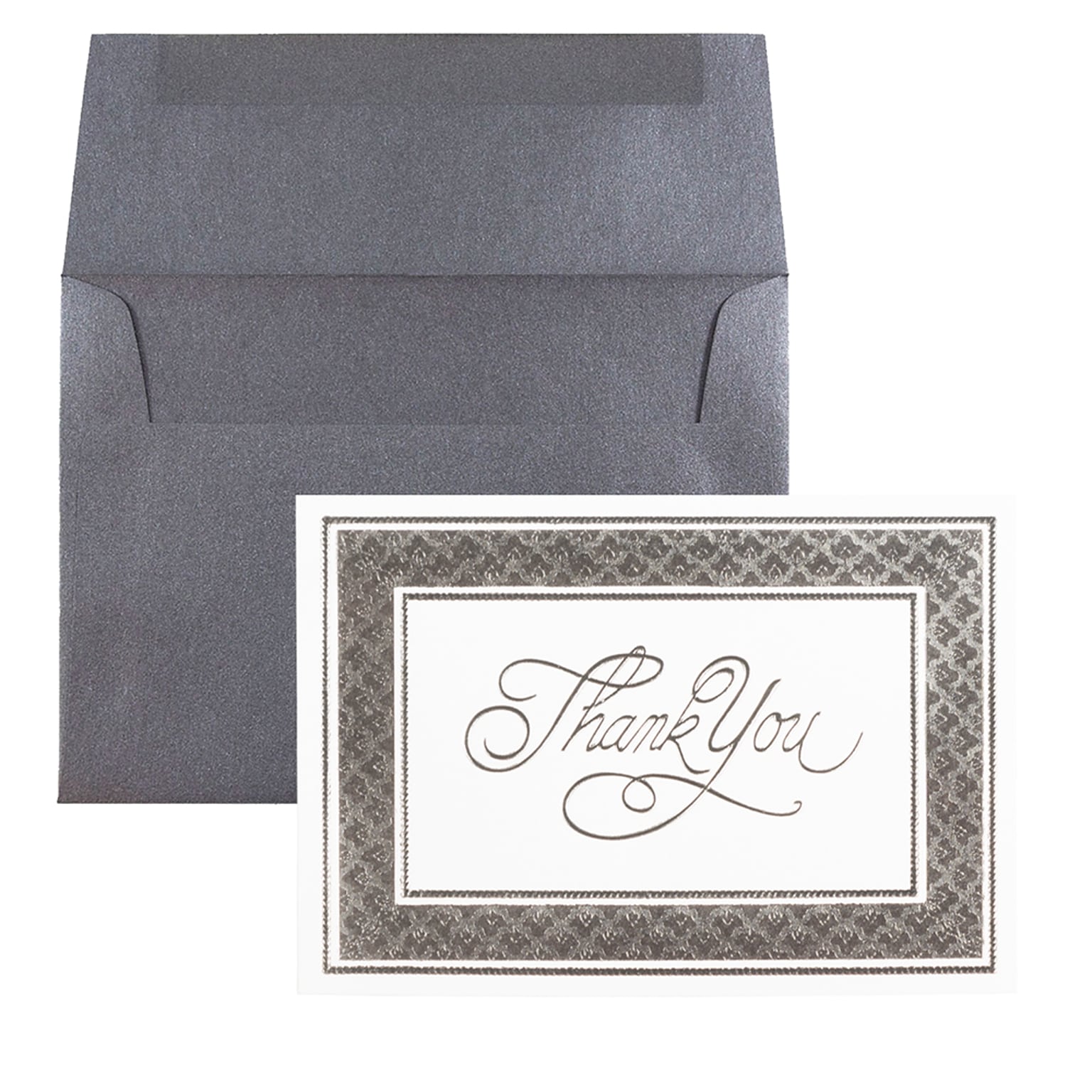 JAM Paper® Thank You Card Sets, Silver Border Cards with Anthracite Stardream Envelopes, 25 Cards and Envelopes (526M1122MB)