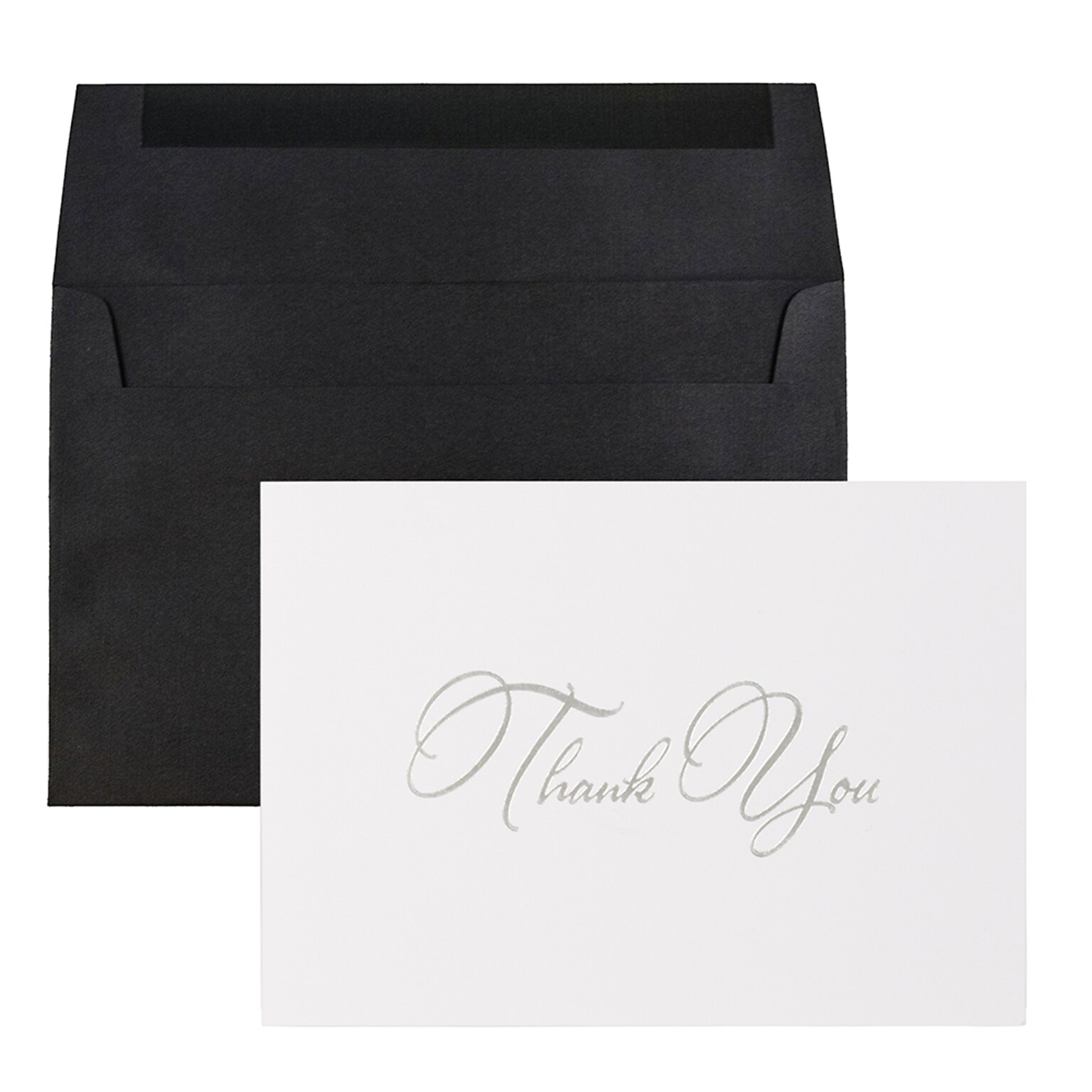 JAM PAPER Thank You Card Sets, Silver Script Cards with Black Linen Envelopes, 25 Cards and Envelopes (526869900)