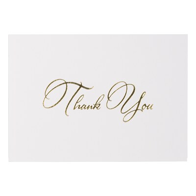 JAM PAPER Thank You Card Sets, White Care with Gold Script & Black Linen Envelopes, 25 Cards and Envelopes (526887800)