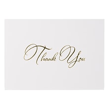 JAM PAPER Thank You Card Sets, White Care with Gold Script & Black Linen Envelopes, 25 Cards and Env