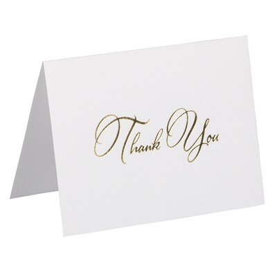 JAM PAPER Thank You Card Sets, White Care with Gold Script & Black Linen Envelopes, 25 Cards and Envelopes (526887800)