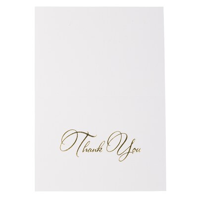 JAM PAPER Thank You Card Sets, White Care with Gold Script & Black Linen Envelopes, 25 Cards and Envelopes (526887800)