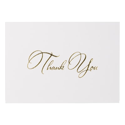 JAM PAPER Thank You Card Sets, White Care with Gold Script & Dark Red Envelopes, 25 Cards and Envelo