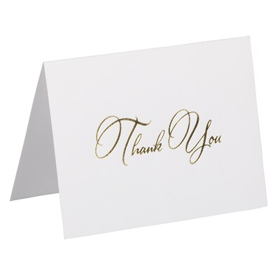 JAM PAPER Thank You Card Sets, White Care with Gold Script & Dark Red Envelopes, 25 Cards and Envelopes (146111889)