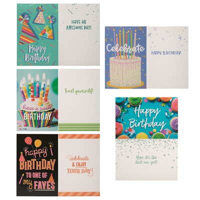 JAM Paper Birthday Bash Birthday Cards with Envelopes, 4" x 6", Multicolor, 10/Pack (95227797)