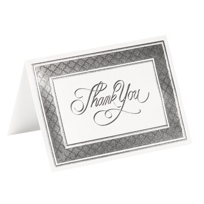 JAM Paper® Thank You Card Sets, Silver Border Cards with Anthracite Stardream Envelopes, 25 Cards and Envelopes (526M1122MB)