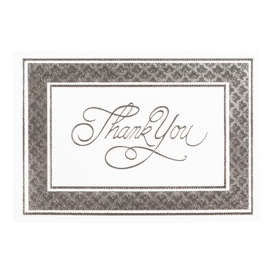 JAM PAPER Thank You Card Sets, Silver Border Cards with Black Linen Envelopes, 25 Cards and Envelope