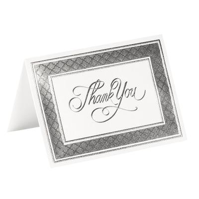 JAM Paper® Thank You Card Sets, Silver Border Cards with Silver Stardream Envelopes, 25 Cards and Envelopes (526M1302MB)
