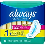 Always Ultra Thin Size 1 Regular Pads With Wings Unscented, 10 Count (34966)