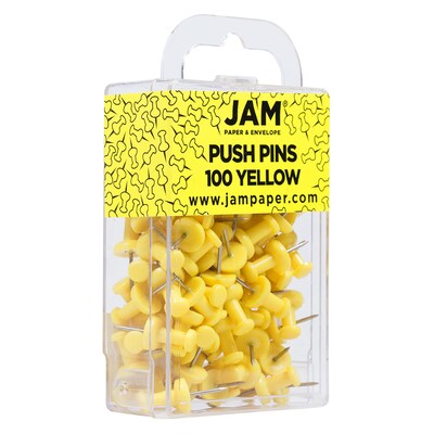 JAM Paper Push Pins, Yellow, 100/Pack (2242959)