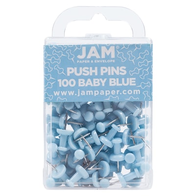 JAM Paper Pushpins, Baby Blue, 100/Pack (222419047)