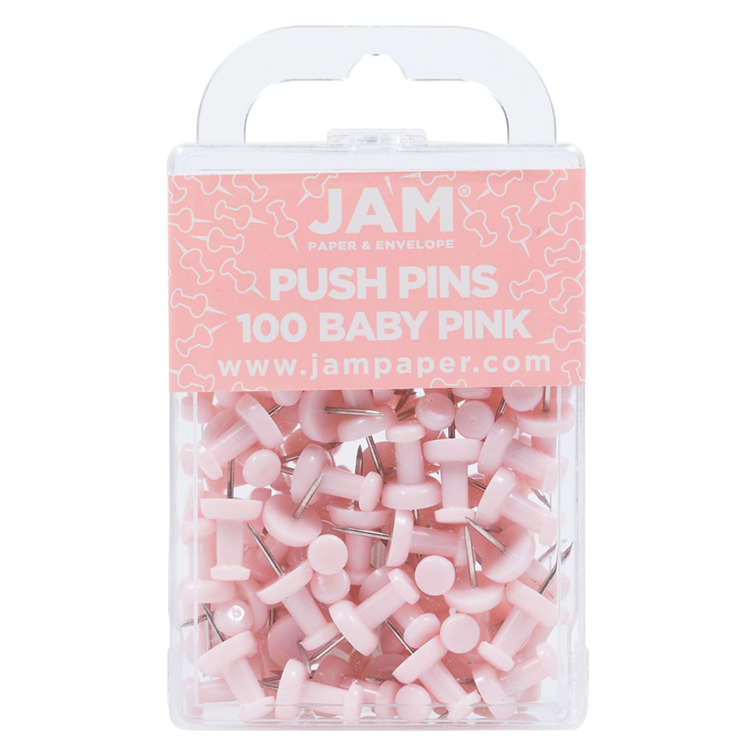 JAM Paper Pushpins, Baby Pink, 100/Pack (222419048)